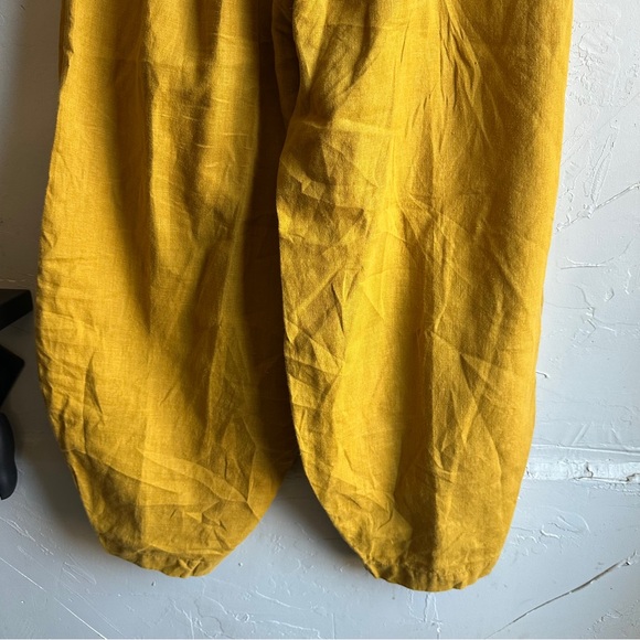 LenOk 100% Linen Harem Pants Mustard Boho Barrel Leg Pockets M - Picture 10 of 12